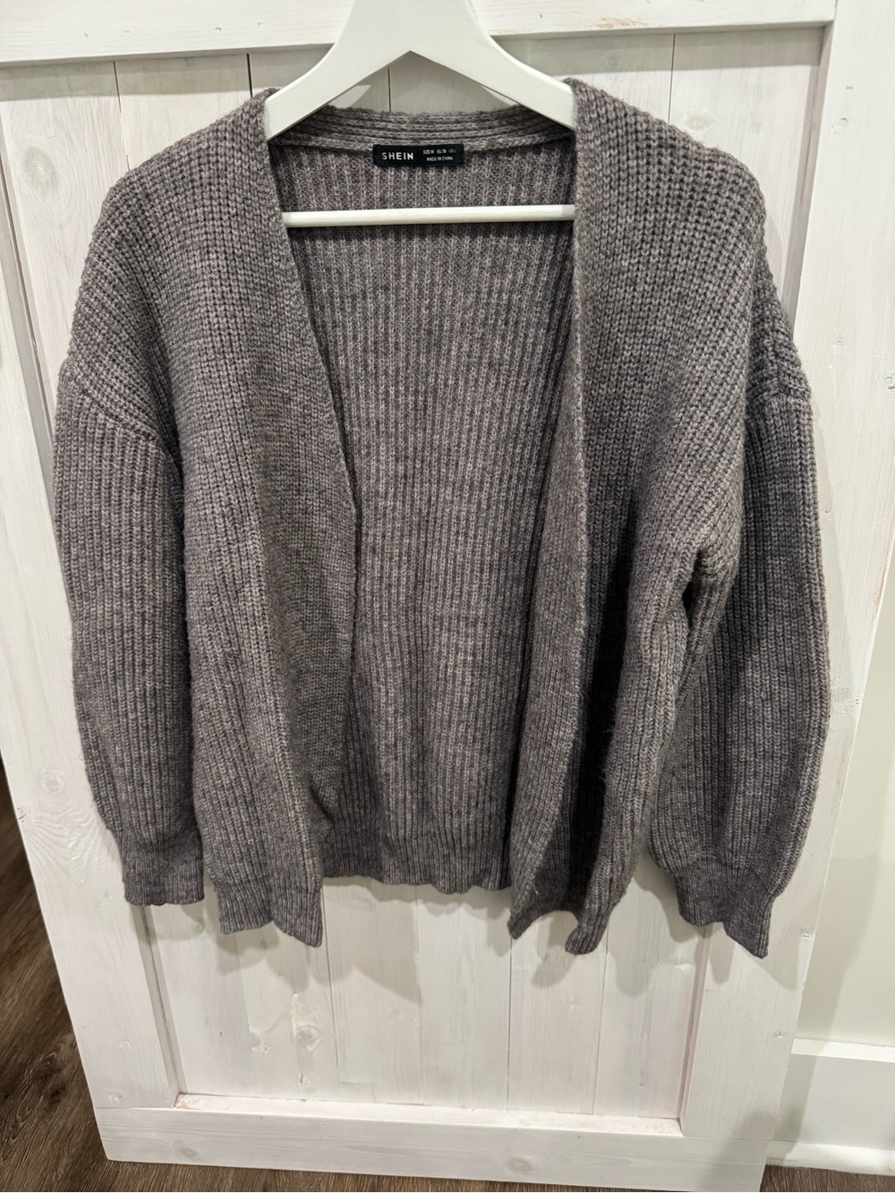 SHEIN Gray Ribbed Open-Front Knit Cardigan